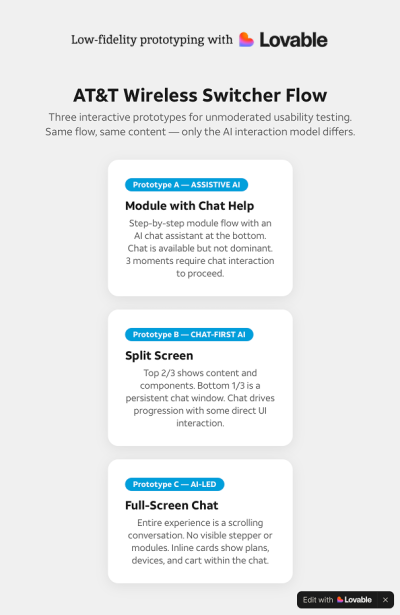 Rapid low-fidelity prototypes with Lovable