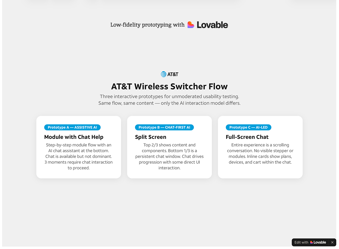 Prototype landing screen of Lovable